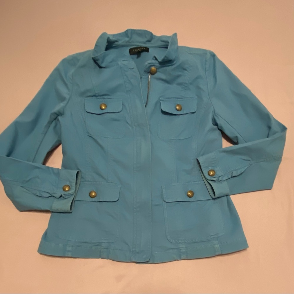 Talbots band collar teal blue canvas jacket - Women’s size 10